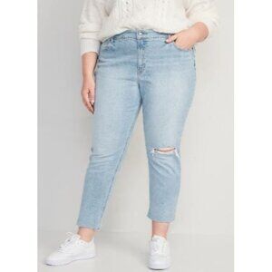 #0112 - NWOT Old Navy Mid Rise Distressed Knee Boyfriend Jeans Size 28 Blue